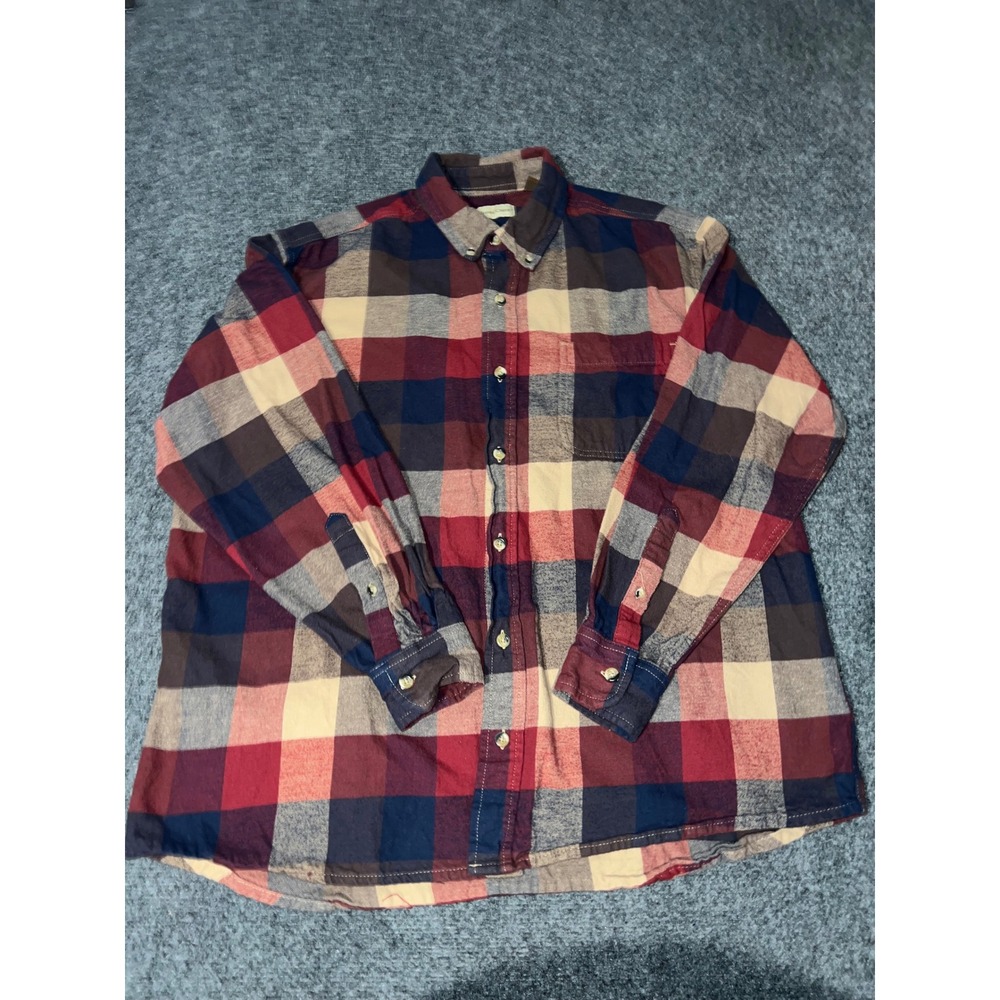 Hobbs Creek Mens XL Flannel Shirt Plaid Long Sleeve Cotton Red Blue Brown